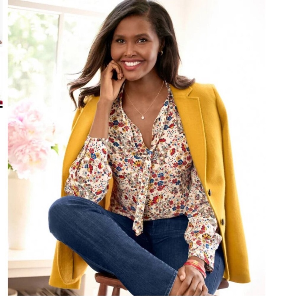 Talbots Meadow‎ Multicolor Floral Bow Tie Neck Blouse Long Sleeve Romantic